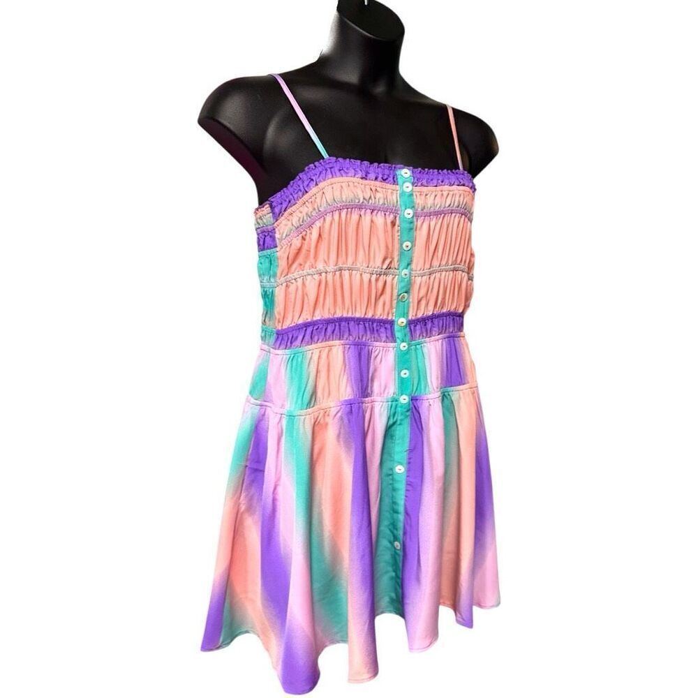 Smocked Button-Front Mini Sundress | Pockets |Pastel Rainbow | Davi & Dani - Picture 7 of 16
